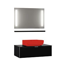 Set mobilier baie Orka Yalikoy 90 cm, 3 piese, negru-rosu